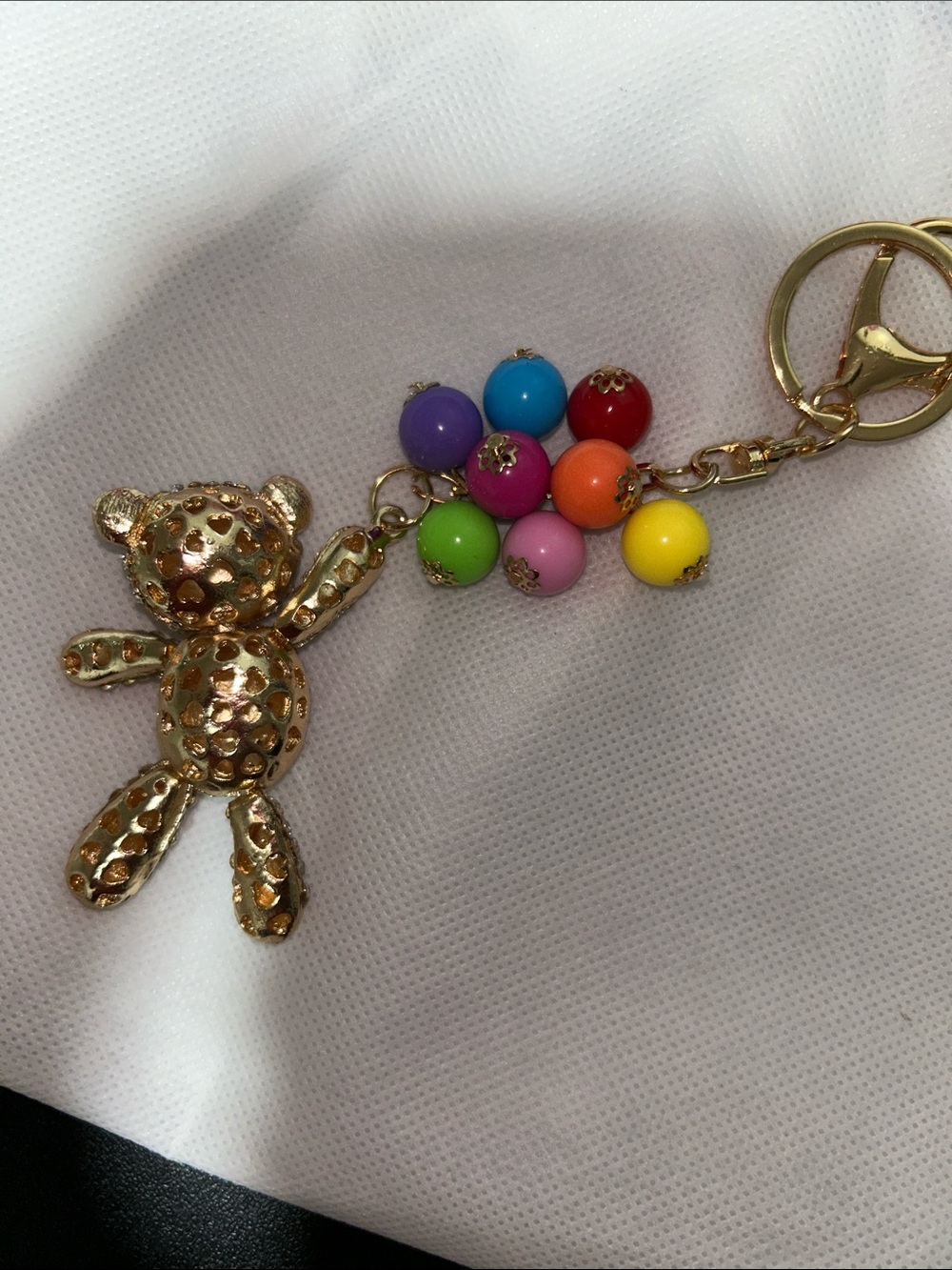 Crystal Teddy Bear Keychain with Multicolor Balloons Charms - Pink Accent - Picture 3 of 5